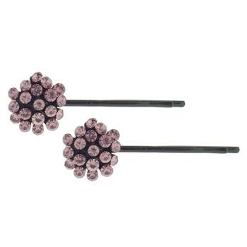 Karen Marie - Crystal Ball Bobby Pins - Amethyst - Black (Set of 2)